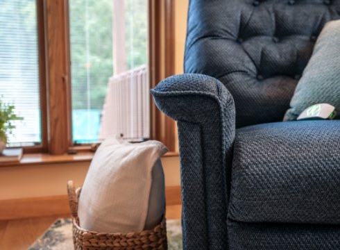 Close up of a blue Pride® Heritage lift chair