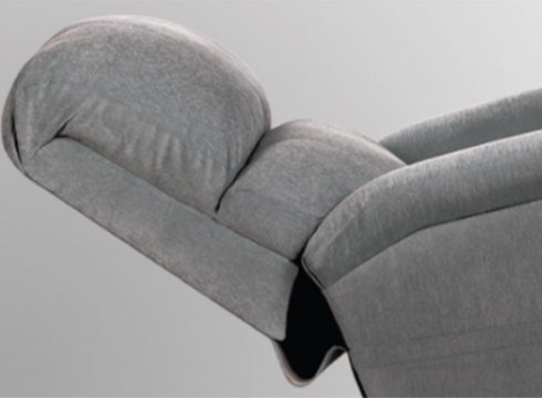 A close up of a reclined gray Pride® lift chair with zero gravity positon